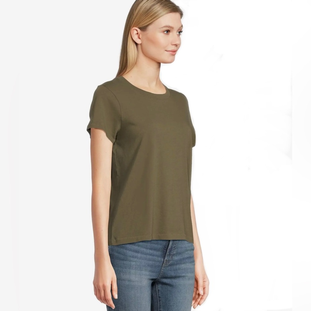 Madewell Size S Cotton Tee Shirt Cuffed Sleeve Olive Green Crew Neck